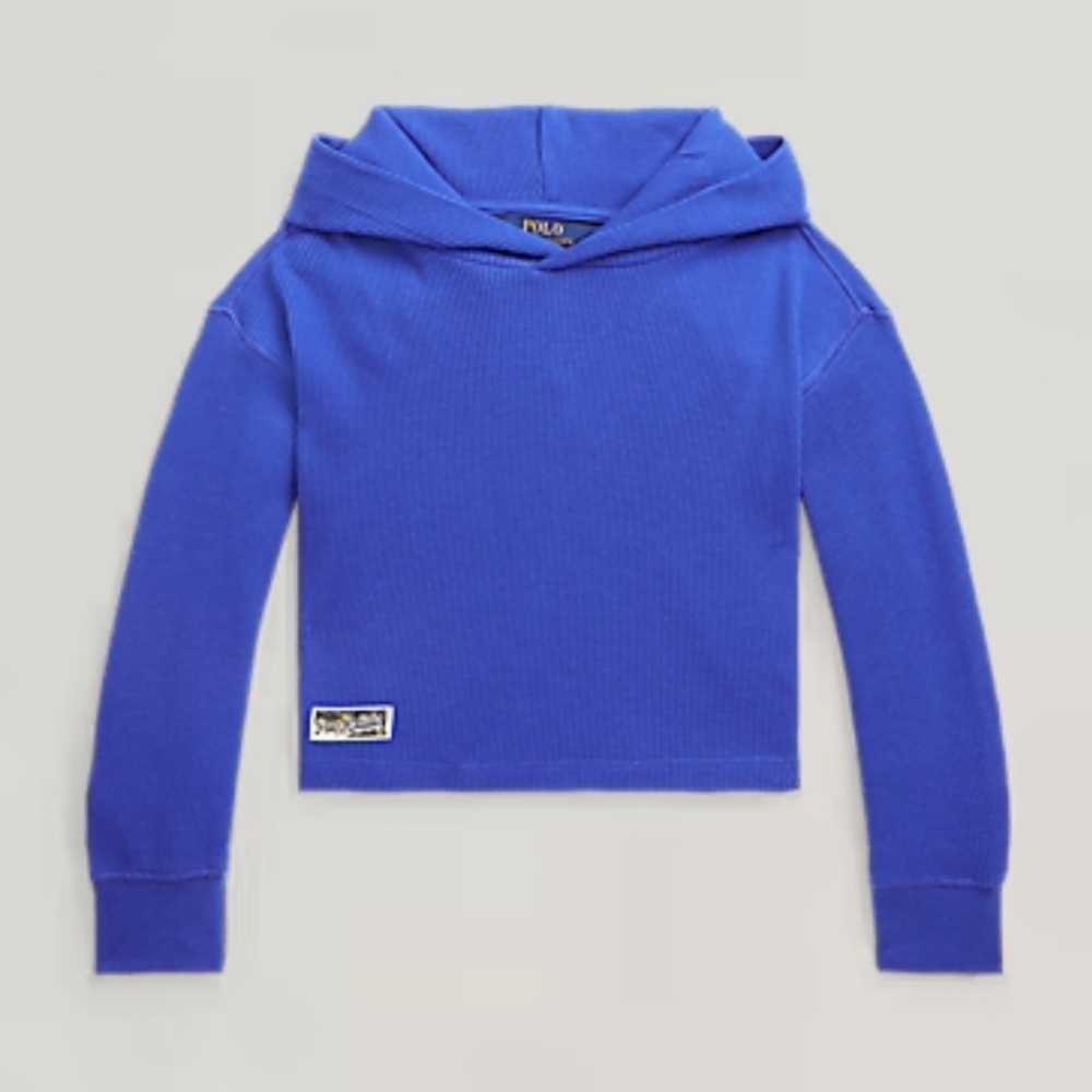 Polo Ralph Lauren Girls Waffle Knit Boxy Hooded Tee Pullover Blue Size 6x 6